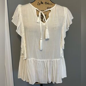 Flowy White Front-Tie Detail Blouse